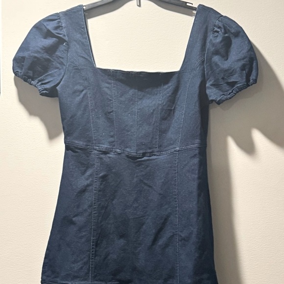 Planet Gold Women's Juniors' Puff-Sleeve Denim Dress (Navy, Medium) - Picture 4 of 11